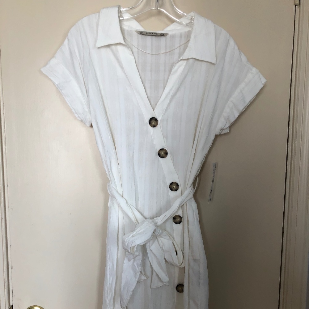 Zara White Button Front Dress